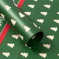 Green waterproof Christmas wrapping paper roll with white tree and red star patterns - Striped Christmas Tree / 20 Sheets/Pack (53x56cm) / Green