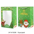 Grands sacs-cadeaux de Noël verts avec Père Noël et renne, 24x14x35cm, lot de 10. - Vert Moyen Style A / Lot de 10