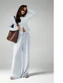 Light blue long sleeve cardigan and drawstring wide leg pants loungewear set - S / Top And Bottom / Light Blue