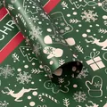 Waterproof Christmas gift wrapping paper in green with festive white holiday patterns - Striped Christmas Reindeer / 20 Sheets/Pack (53x56cm) / Green