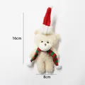 Mini Christmas plush teddy bear ornament with red hat and green scarf, 16cm x 8cm size - Red Green Scarf Long Hat Teddy Cream White Bear / 16*8cm