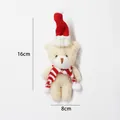 Soft cream plush Christmas teddy bear wearing a festive red hat and striped scarf 16x8cm - Red White Scarf Long Hat Teddy Cream White Bear