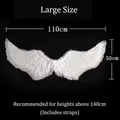 Grandi ali d'angelo in piume bianche, 110cm x 50cm, per altezza 140cm+, con cinghie - Large real feather wings / 110x50cm