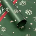 Elegant dark green Christmas wrapping paper with white snowflake and star pattern - Striped Snowflake / 20 Sheets/Pack (53x56cm) / Green
