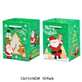 Sacs cadeaux de Noël verts avec Père Noël, 12x11x16cm, lot de 10 pour les fêtes d'hiver - Vert Petit / Lot de 10