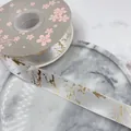 High-quality 2.5cm white satin ribbon with elegant golden marble pattern for gift wrapping - 2.5cm*25 Yards / White