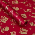 Festive red Christmas wrapping paper roll with gold foil reindeer and gift patterns - Gift Style / 20 Sheets/Pack (53x56cm) / Red
