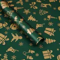 Elegant dark green Christmas wrapping paper featuring gold snowflake and reindeer patterns - Gift Style / 20 Sheets/Pack (53x56cm) / Green