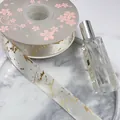 Luxurious 2.5cm marble pattern satin ribbon with gold foil for gift packaging decoration - 2.5cm*25 Yards / Milk White