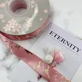 High-quality 2.5cm pink marble pattern silk ribbon with gold foil accents for gifts - 2.5cm*25 Yards / Lotus root pink