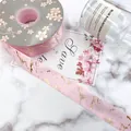 Elegant pink marble pattern ribbon with gold foil accents for luxury gift wrapping - 2.5cm*25 Yards / Pink