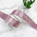 Elegant 2.5cm purple marble pattern satin ribbon with gold splatter detail - 2.5cm*25 Yards / Lilac Purple