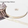 Elegant 1cm cream satin ribbon with metallic gold edge for floral bouquet and gift wrapping - 1.0cm * 100 Yards / Cream Beige (Gold Edge)