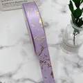 2.5cm wide purple marble satin ribbon with gold foil pattern for luxury gift wrapping - 2.5cm*25 Yards / Light Purple