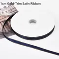 1cm dark blue satin ribbon with gold metallic edge for gift floral box packaging - 1.0cm * 100 Yards / Navy Blue (Gold Edge)
