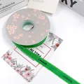 Premium green fringed grosgrain ribbon with CHANGE print for elegant gift wrapping - 1.5cm x 20 Yards / Green