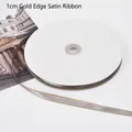 Professional 1cm gray satin ribbon with elegant gold metallic edges on a white plastic roll - 1.0cm * 100 Yards / Grey (Gold Edge)