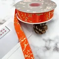 High-grade 2.5cm orange satin ribbon featuring elegant gold marble foil patterns - 2.5cm*25 Yards / Orange