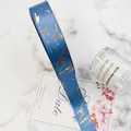 High-quality 2.5cm blue marble pattern ribbon with elegant gold foil for luxury gift wrapping - 2.5cm*25 Yards / French Blue