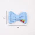 Fiocco in pelle imbottita azzurro con dettaglio ciliegia ricamato, misura 7x5 cm - 5 Pezzi / Blu / 7x5cm