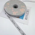Grey grosgrain ribbon roll with Special Day print and pink floral patterns for gift wrapping - Special Day / 1.5cm x 50 Yards / Silver Gray