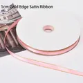 1cm wide pink satin ribbon with elegant gold-edged trim for gift wrapping - 1.0cm * 100 Yards / Pink (Gold Edge)