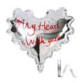 Silver heart-shaped foil balloon with My Heart is with you print and white ribbon - Silver Balloons (20 Pcs/Pack)