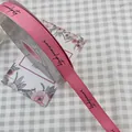 Premium pink grosgrain ribbon with "serendipity" print for gift and flower wrapping. - Serendipity / 1.5cm x 50 Yards / Peach Red