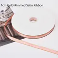 1cm pink satin ribbon with gold metallic edges for gift wrapping and floral crafts - 1.0cm * 100 Yards / Champagne (Gold Edge)