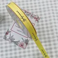 Yellow grosgrain ribbon with black serendipity cursive print for gift wrapping - Serendipity / 1.5cm x 50 Yards / Lemon Yellow