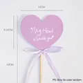 Heart-shaped lilac floral card pick with purple ribbon bow for Valentine's Day decor - Insert Cards - Purple (10 Sheets/Pack); See Details