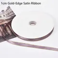 Premium 1cm lavender purple satin ribbon with elegant gold metallic edge for gift wrapping - 1.0cm * 100 Yards / Lilac Purple (Gold Edge)