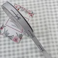 Grey grosgrain ribbon with serendipity letter print for elegant gift packaging and floral art - Serendipity / 1.5cm x 50 Yards / Light Gray
