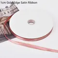 Premium 1cm pink satin ribbon with elegant gold metallic edge for gift and flower wrapping - 1.0cm * 100 Yards / Bright Lotus Pink (Gold Edge)