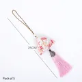 Ciondolo bustina zongzi ricamato in stile cinese tradizionale con nappa rosa e motivo floreale - Ciondolo con Nappa Wanfu / 5 Pezzi / Rosa