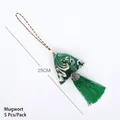 Sacchetto di artemisia ricamato a forma di Zongzi verde con nappa di seta, set da 5 - Ciondolo con Nappa di Assenzio / 5 Pezzi / Verde