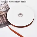 High-quality 1cm coffee brown satin ribbon with gold edge for gift and bouquet packaging - 1.0cm * 100 Yards / Marika (Gold Edge)