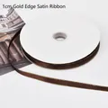 1cm wide coffee brown satin ribbon with decorative gold metallic edge on a white spool - 1.0cm * 100 Yards / Dark Coffee (Gold Edge)