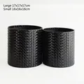 Set di 2 secchi per fiori in finta pelle nera con trama intrecciata per composizioni fai-da-te - 2Pezzi/Set / Nero