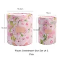Set of 2 pink spring floral round nesting flower boxes with dimension markings for gifts - Pink Floral Style (Flower Heart Box) / 2 Pcs/Set / Pink