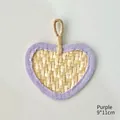 Piccolo ventaglio intrecciato a cuore con elegante bordo in tessuto viola - Piccolo Ventaglio in Bambù a Forma di Cuore / 9*11cm / Viola