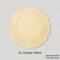 Papel de encaje decorativo amarillo queso de 50cm para envolver flores DIY 12 piezas - Redondo / 12 Hojas / Amarillo Queso