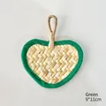 Piccolo ventaglio di paglia a forma di cuore fatto a mano con bordo verde, 9x11cm - Piccolo Ventaglio in Bambù a Forma di Cuore / 9*11cm / Verde