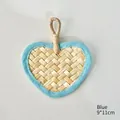 Ventaglio decorativo artigianale a forma di cuore in bambù con bordo blu chiaro, 9x11 cm - Piccolo Ventaglio in Bambù a Forma di Cuore / 9*11cm / Blu