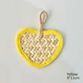 Ventaglio intrecciato a mano a forma di cuore con bordo giallo, 9x11 cm per decoro - Piccolo Ventaglio in Bambù a Forma di Cuore / 9*11cm / Giallo
