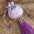 Retro Chinese style purple sachet hanging ornament with floral embroidery and long tassel - Embroidered Sachet Pendant / 5 Pieces / Purple