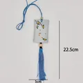 Ciondolo a bustina ricamata blu chiaro in stile cinese con nappa e perline blu - Ornamento Sospeso Ricamato con Osmanto / 1 Pezzo/Confezione (22.5x5cm) / Blu