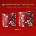 Set of 2 Splendid Red Floral Decorative Buckets Style B with Peach Blossom Pattern - Round Bucket (Style B) / 2 Pcs/Set