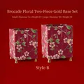 Set aus zwei eleganten roten Deko-Eimern mit Blumenmuster und Goldbeinen, Variante B - Goldener Sockel (Stil B) / 2 Stück/Set