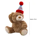 Adorable brown plush teddy bear wearing a festive birthday hat, size approx 35cm height. - Birthday Hat Bear / 1 Piece